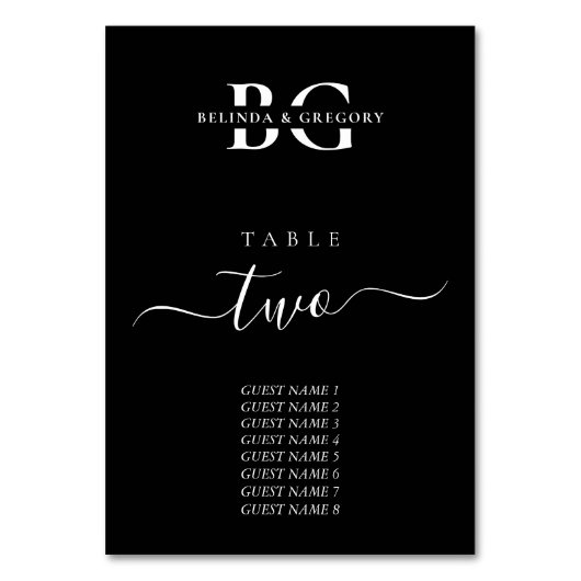 Numéro De Table Élégant Noir et Blanc Monogramme Initiales Mariage (Par défaut)