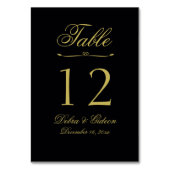 Numéro De Table Élégant Noir et Or Coeur Flourdissant Mariage (Dos)