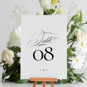 Numéro De Table Élégant noir sur blanc Mariage de calligraphie