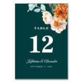 Numéro De Table Élégant noir Turquoise brûlé Orange Chute Floral M (Dos)