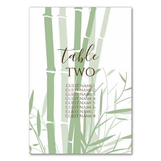 Numéro De Table Élégant nom d'invité Mariage en bambou oriental (Dos)