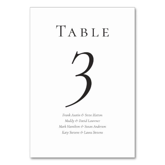 Numéro De Table Élégant nombre minimal de noms d'invités Mariages (Dos)