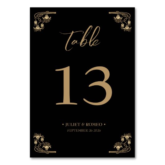 Numéro De Table Elégant or Art Décomarrié Table assise T (Dos)
