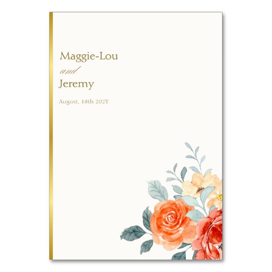 Numéro De Table Élégant or Blush Floral Script Mariage (Dos)