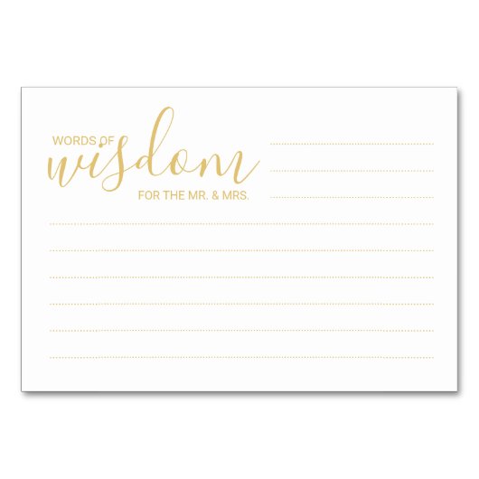 Numéro De Table Élégant or et blanc Mariage mots de sagesse (Devant)