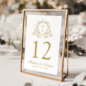 Numéro De Table Élégant or Floral Crest Monogram Mariage