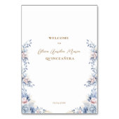 Numéro De Table Elégant or Tiara Blue Floral Quinceañera (Dos)