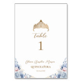 Numéro De Table Elégant or Tiara Blue Floral Quinceañera (Par défaut)
