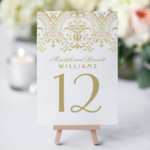 Numéro De Table Élégant Or Vintage Glamour Blanc Monogramme