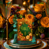 Numéro De Table Elégant Orange Gold & Green Druid Hill Mariage