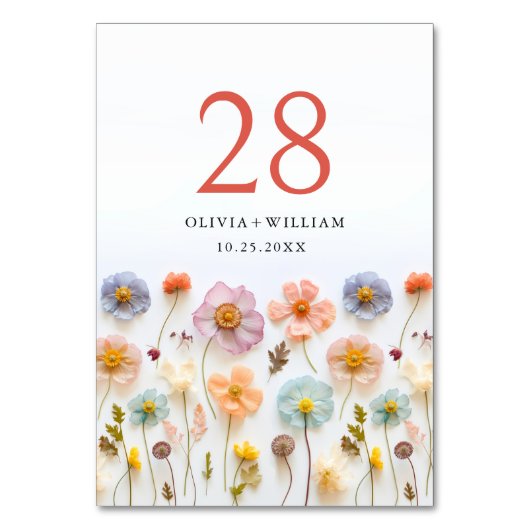 Numéro De Table Élégant Pastel rose Fleur sauvage Mariage (Dos)