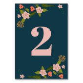 Numéro De Table Élégant Patch floral bleu marine (Dos)