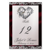 Numéro De Table Elegant Pearl, Ruban Bourgogne et étincelle (Dos)