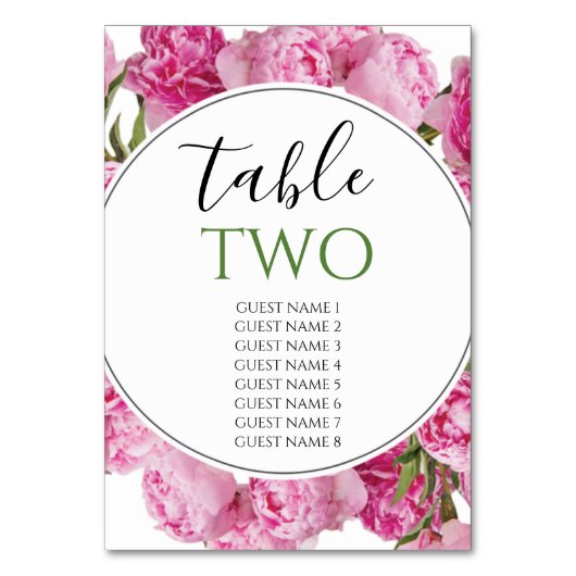 Numéro De Table Elégant Peonies Roses Mariages Nom d'invité (Dos)