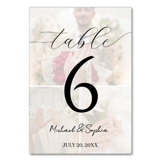 Numéro De Table Elegant Photo Collage Wedding Table Number Card (Dos)