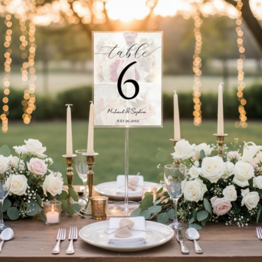 Numéro De Table Elegant Photo Collage Wedding Table Number Card
