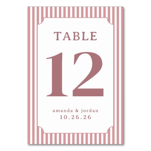 Numéro De Table Elegant Pink Striped Table Number (Par défaut)