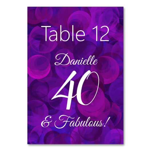 Numéro De Table Elégant Purple 40 et Fabuleux Anniversaire Nom de (Par défaut)
