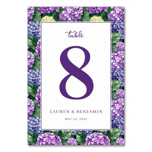 Numéro De Table Elegant Purple Floral Hydrangea (Par défaut)