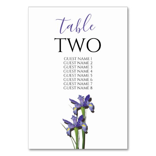 Numéro De Table Élégant Purple Iris Mariage Nom d'invité (Dos)