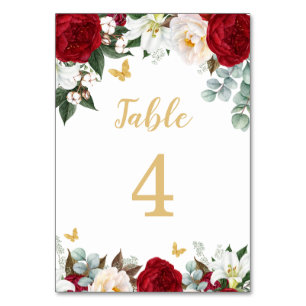 Numéro De Table Elégant Quinceañera rouge floral