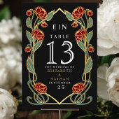 Numéro De Table Elegant Red Peony Art Nouveau Floral Wedding