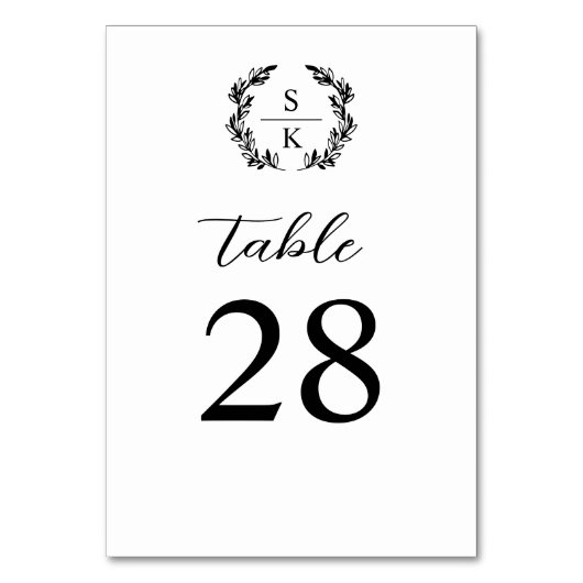Numéro De Table Élégant romantique Laurel Monogram Mariage (Dos)