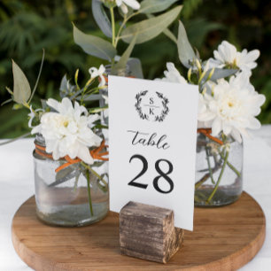Numéro De Table Élégant romantique Laurel Monogram Mariage