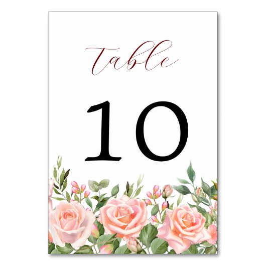 Numéro De Table Elégant Rose aquarelle Florals Mariage (Par défaut)