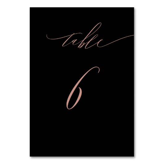 Numéro De Table Élégant Rose Black Gold Script No 6 Mariage (Dos)