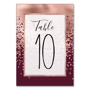 Numéro De Table Élégant Rose Bourgogne Gold Polka Dot Gradient