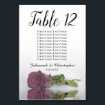 Numéro De Table Élégant Rose Dusty Mauve  Mariage de tableau de si<br><div class="desc">Ces cartes de numéro de table vous permettront de trouver facilement votre place à la réception de votre mariage. Elles présentent un design simple mais élégant avec une calligraphie en dentelle et un seul rose de couleur rose rose ou mauve poussiéreux posé sur son côté avec des vagues ondulées et...</div>