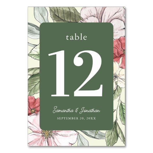 Numéro De Table Élégant rose floral et Sage vert automne (Dos)