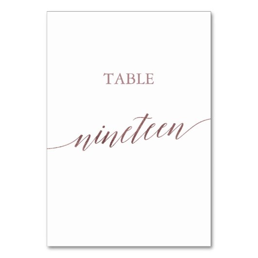 Numéro De Table Élégant Rose Gold Calligraphie Table Dix-neuf (Dos)