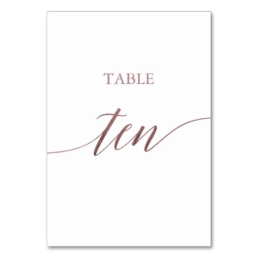 Numéro De Table Élégant Rose Gold Calligraphie Tableau Dix (Dos)