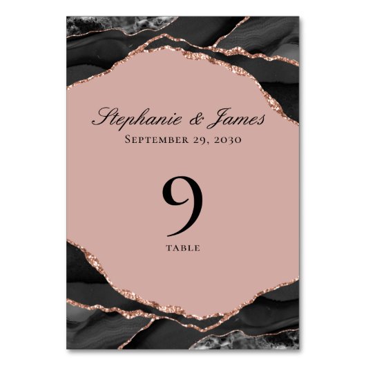 Numéro De Table Élégant Rose Gold Foil Black White Agate Mariage (Par défaut)