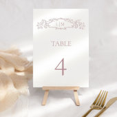 Numéro De Table Élégant Rose mariage de monogramme de crête botani