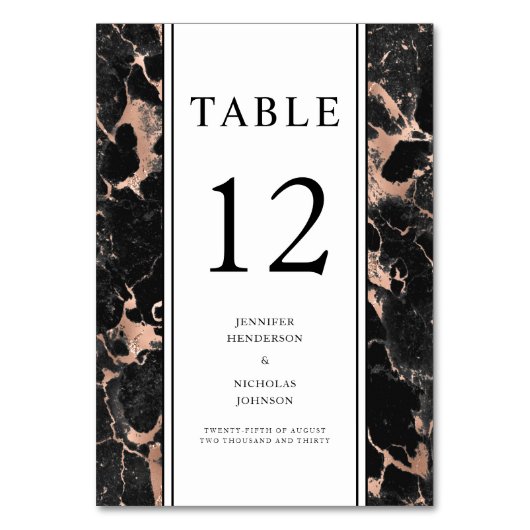 Numéro De Table Élégant Rose noir en marbre or Mariage (Dos)