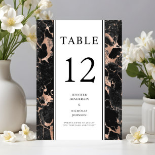 Numéro De Table Élégant Rose noir en marbre or Mariage