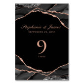Numéro De Table Élégant Rose noir Gold Foil Mariage Agate (Dos)
