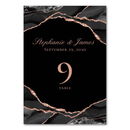 Numéro De Table Élégant Rose noir Gold Foil Mariage Agate (Par défaut)