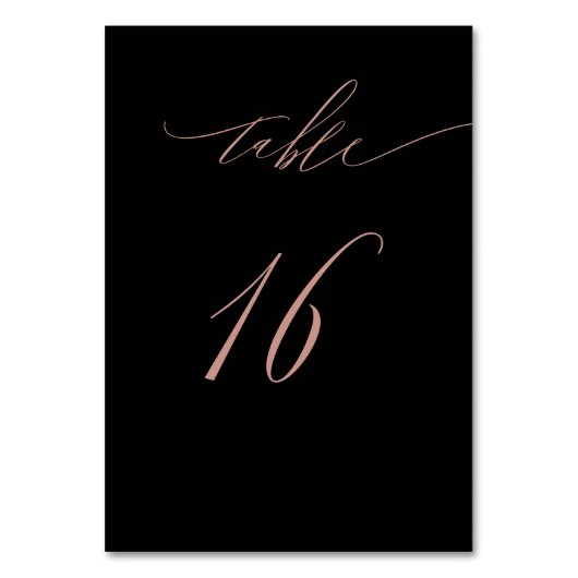 Numéro De Table Élégant Rose noir Gold Script No16 Mariage (Dos)