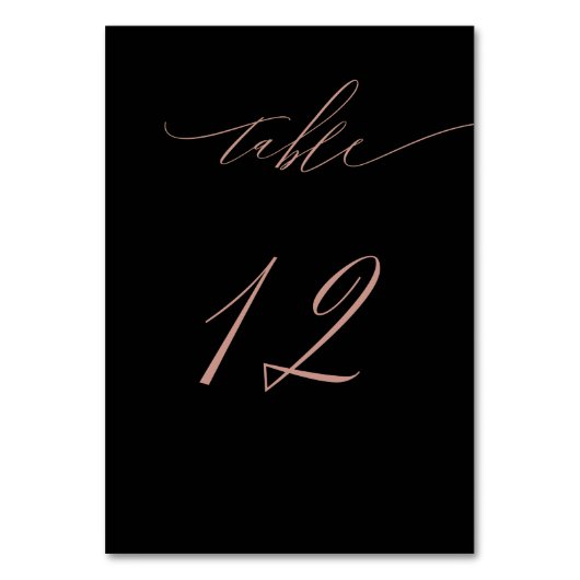 Numéro De Table Élégant Rose noir Gold Script No 12 Mariage (Dos)