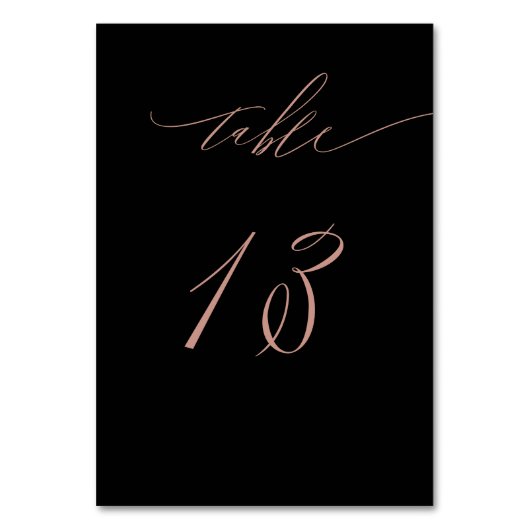 Numéro De Table Élégant Rose noir Gold Script No 13 Mariage (Dos)