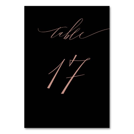 Numéro De Table Élégant Rose noir Gold Script No 17 Mariage (Dos)
