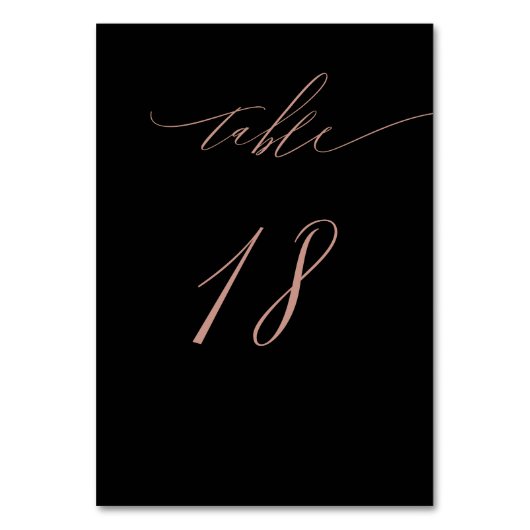 Numéro De Table Élégant Rose noir Gold Script No 18 Mariage (Dos)