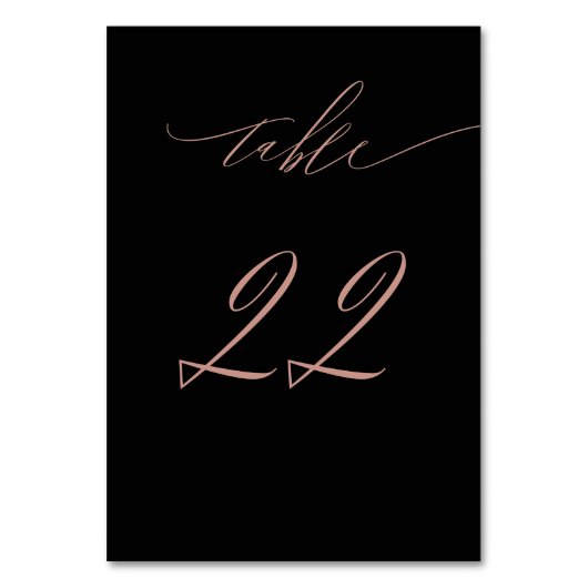 Numéro De Table Élégant Rose noir Gold Script No 22 Mariage (Dos)