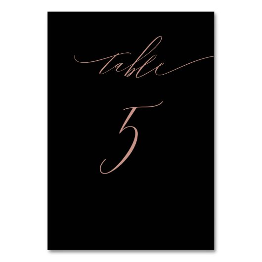 Numéro De Table Élégant Rose noir Gold Script No 5 Mariage (Par défaut)