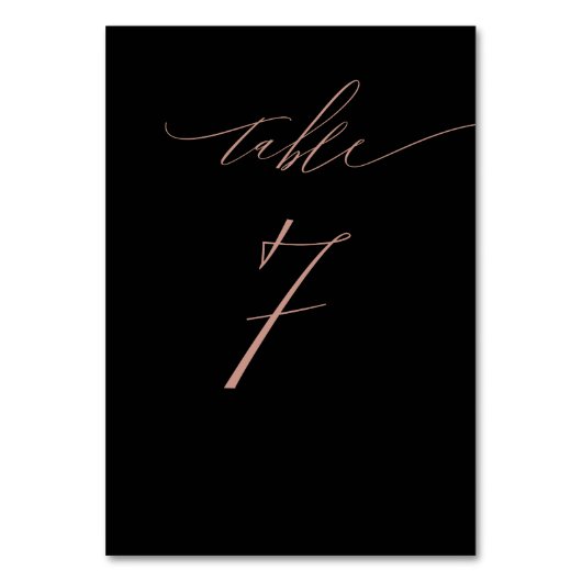Numéro De Table Élégant Rose noir Gold Script No 7 Mariage (Dos)