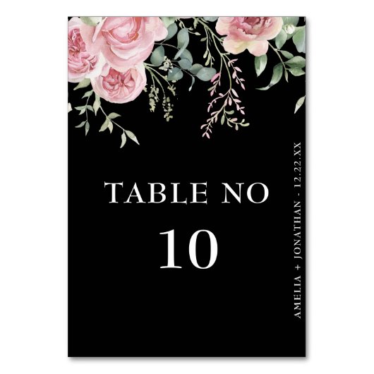 Numéro De Table Élégant rose pâle Fleurs Mariage noir (Dos)